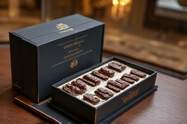 Museum gift shop exclusive clockwork chocolate collection in premium branded packaging